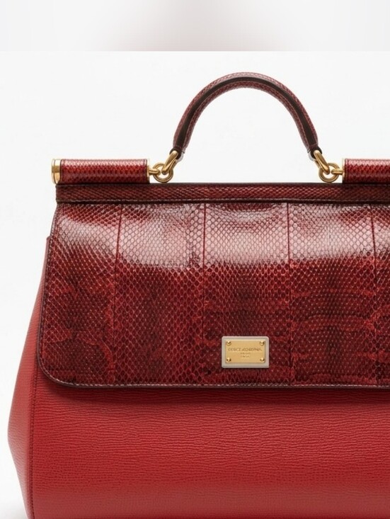 Dolce & Gabbana Handbags - Exotic Snake DOLCE & GABBANA Large Sicily Bag | Red Python & Leather | Rare